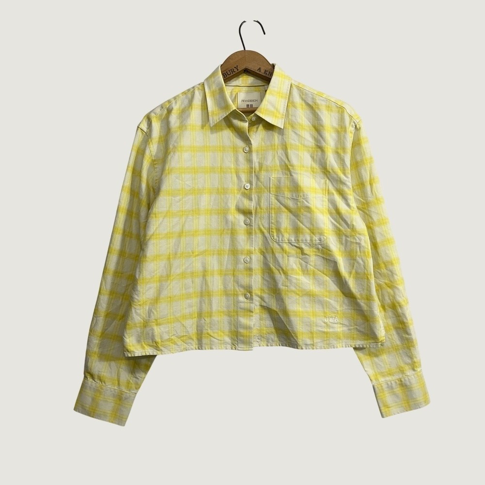 JW Anderson x Uniqlo Women Oxford Boxy Shirt Yellow Plaid Long Sleeve Size M NEW